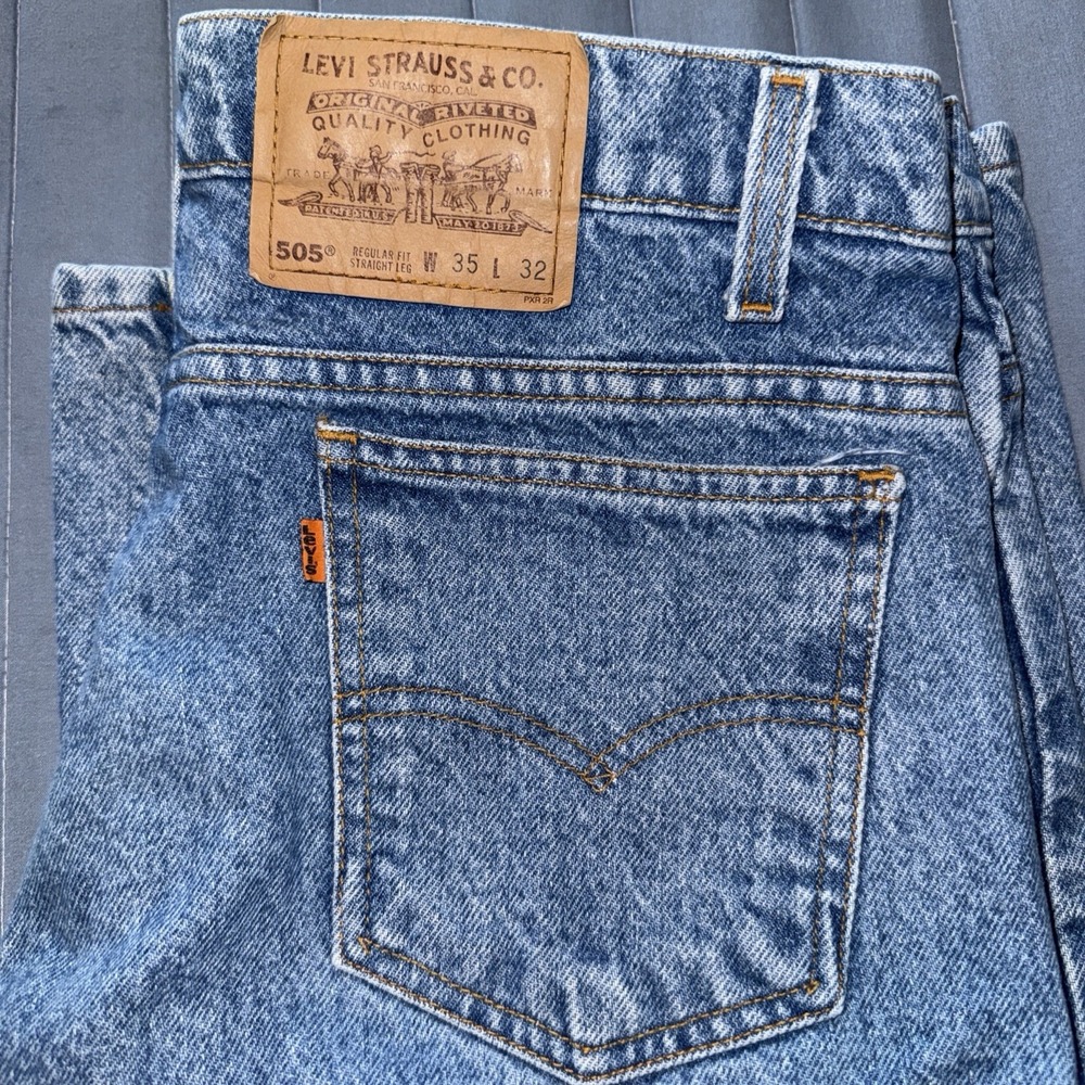 Vintage Levis 505 90s Orange Tab Jean Mens 35x32 Blue Denim Paper Tag